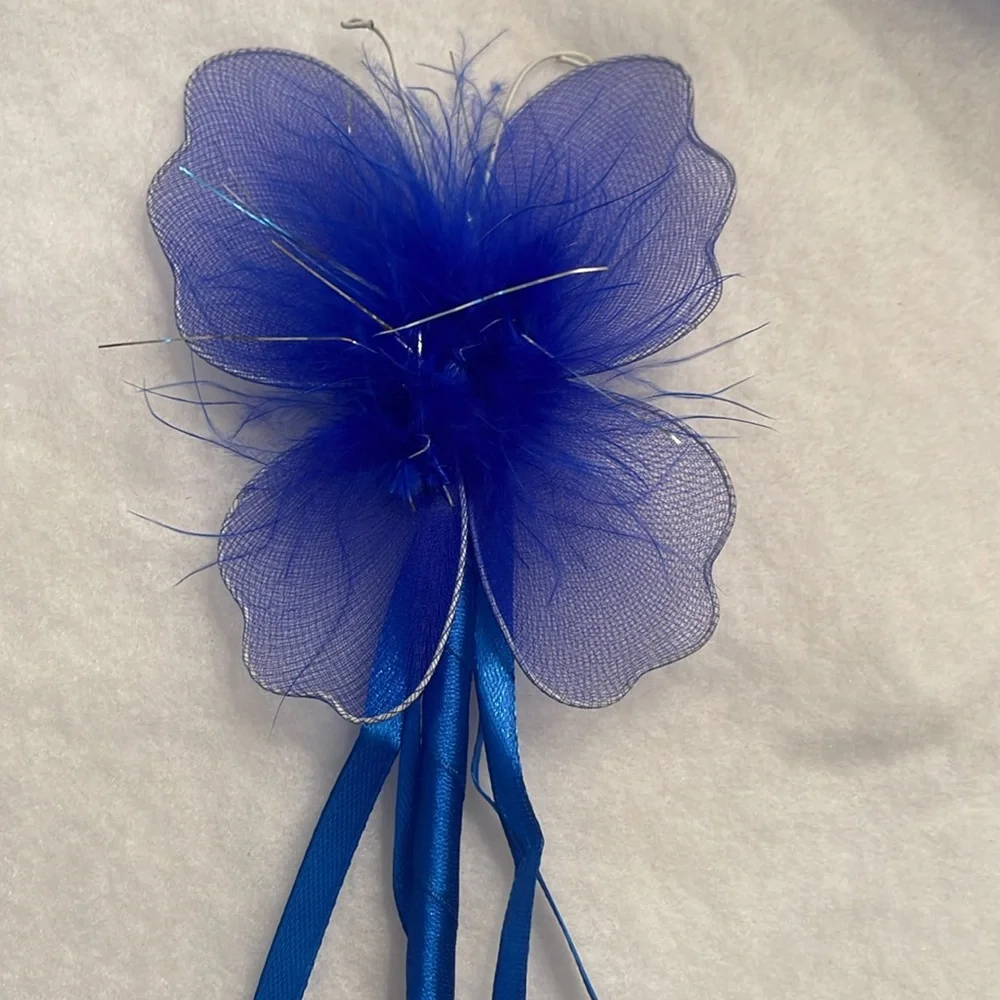 Blue butterfly Fairy Wand Party Favors with Maribou and ribbons set of 20